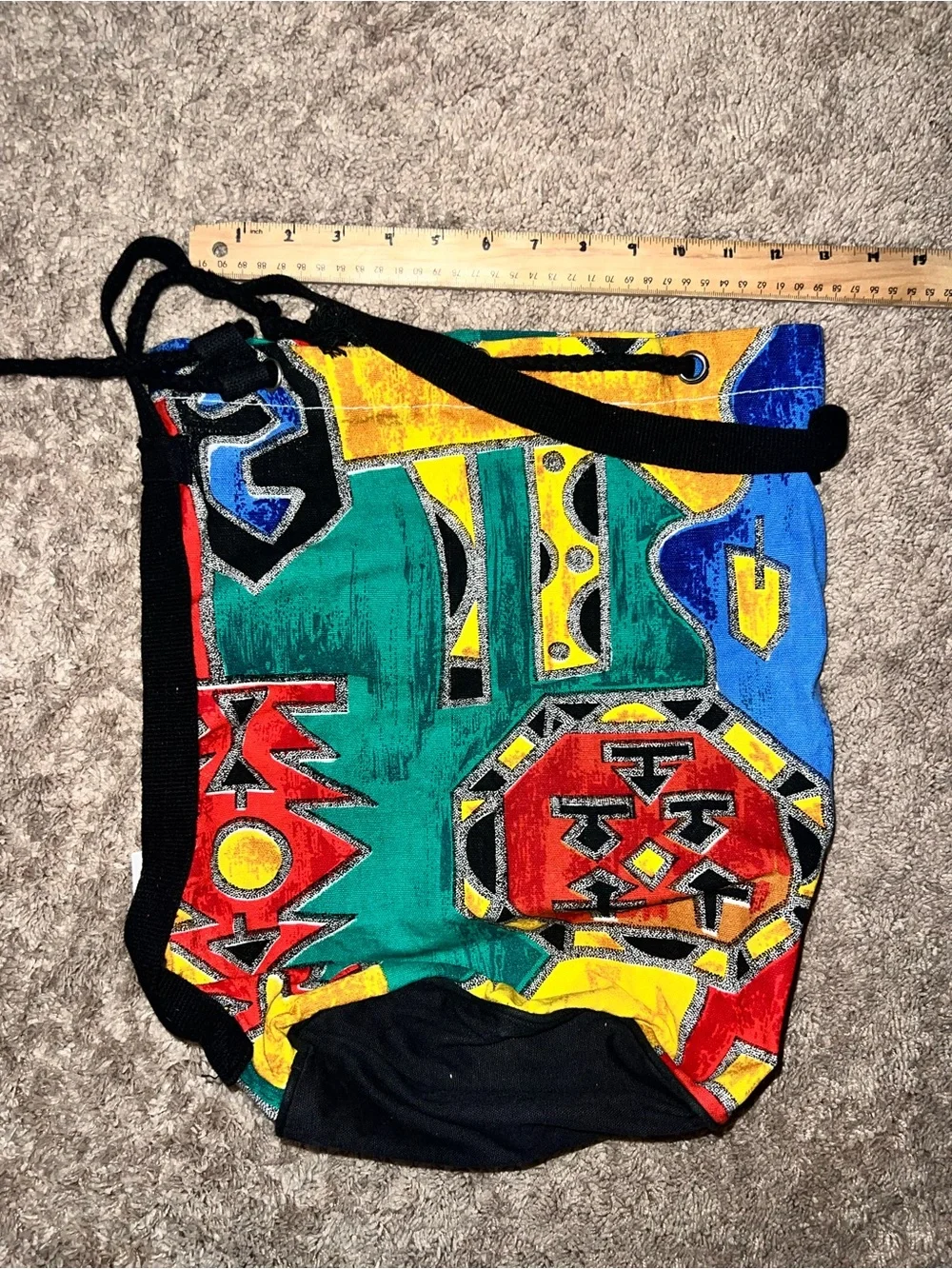 Accent Drawstring Canvas Style Bag with Aztec Southwestern Print